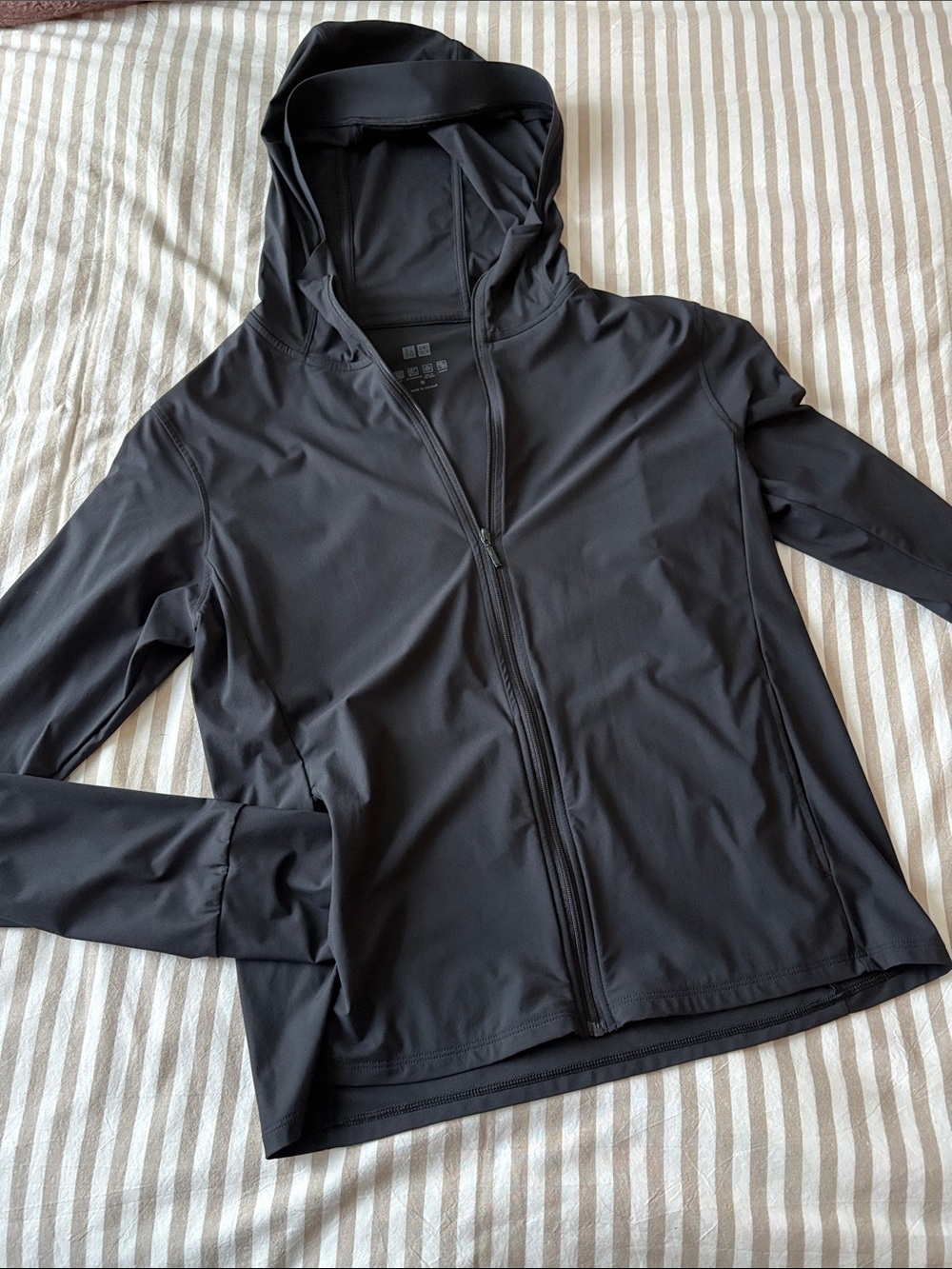 Uniqlo Black Hooded Athletic Lightweight Zip Jacket